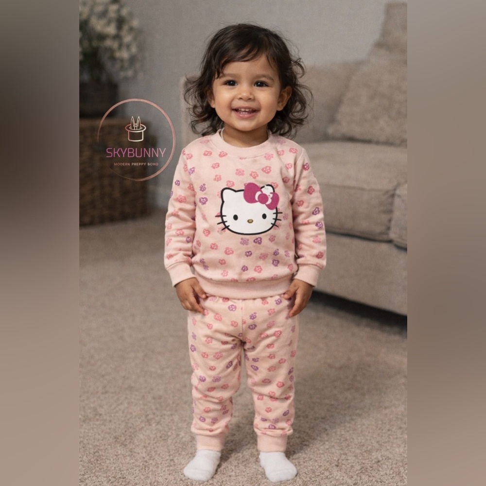 HELLO KITTY Girls 2 Piece Pants Top Set 2T Pink Purple Floral Cotton NEW